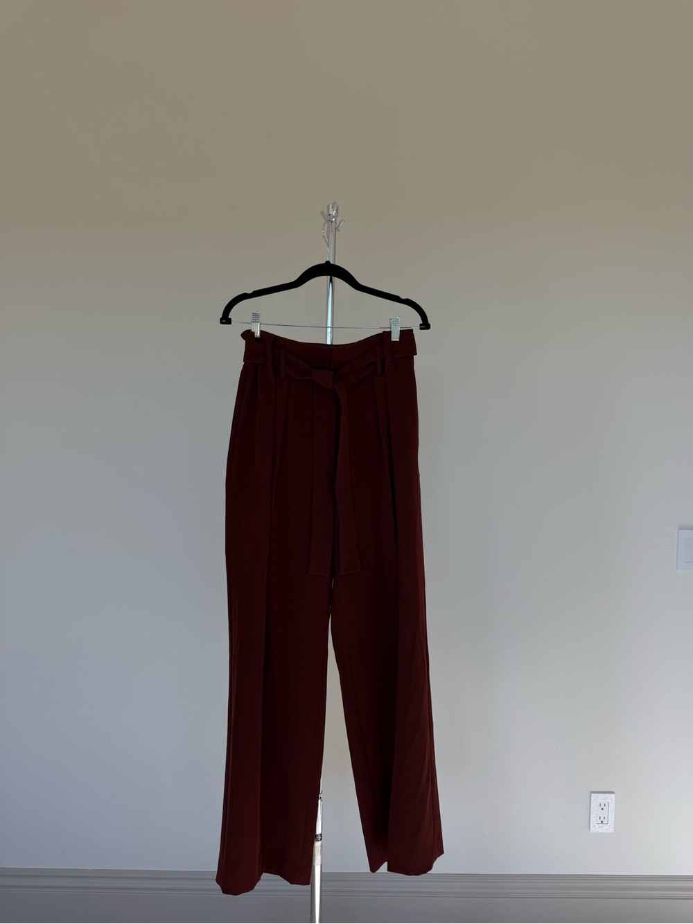 Vince Burgundy Wide-Leg Paperbag Waist Pants